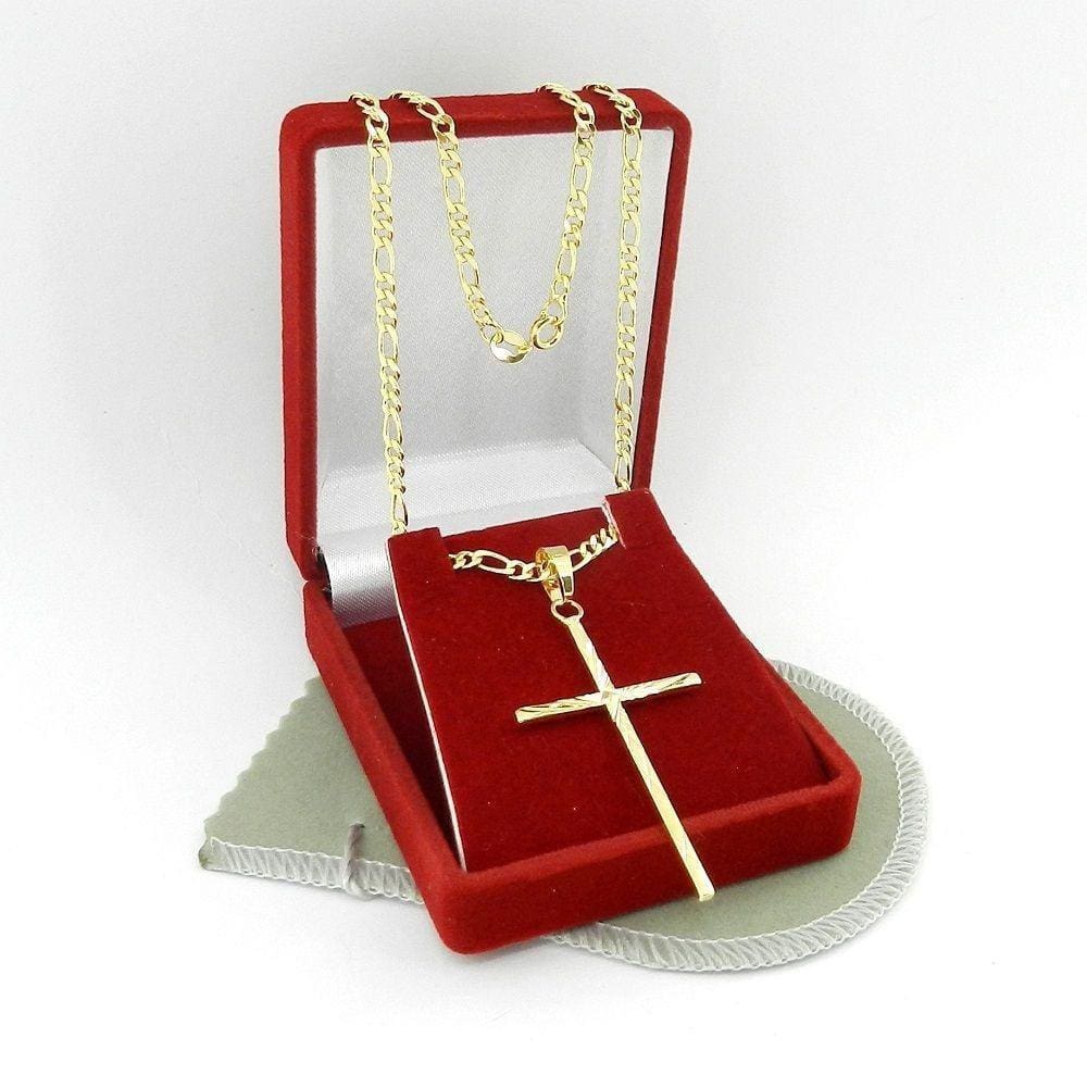 Corrente Masculina 60Cm 3Mm + Cruz Folheado Ouro Cr744