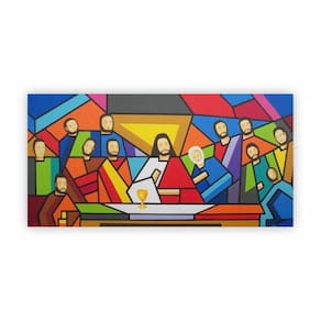 Quadro Religião Santa Ceia Colorida Moderna 80X40 Em Canvas