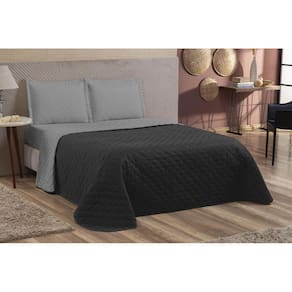 Kit3 peças Cobre Leito Queen Matelado Dupla Face Preto/cinza