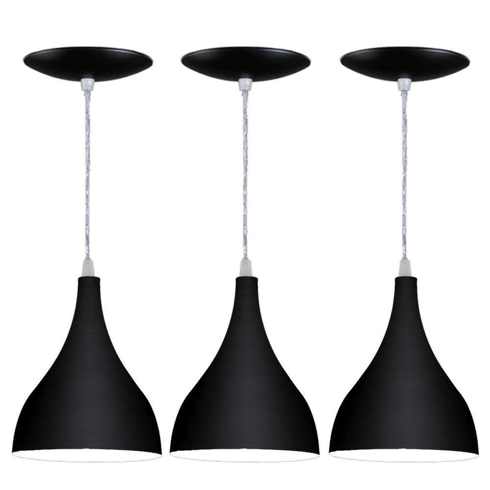 Kit 3 Arandelas Pendente Gota - Cor Preta Fosca
