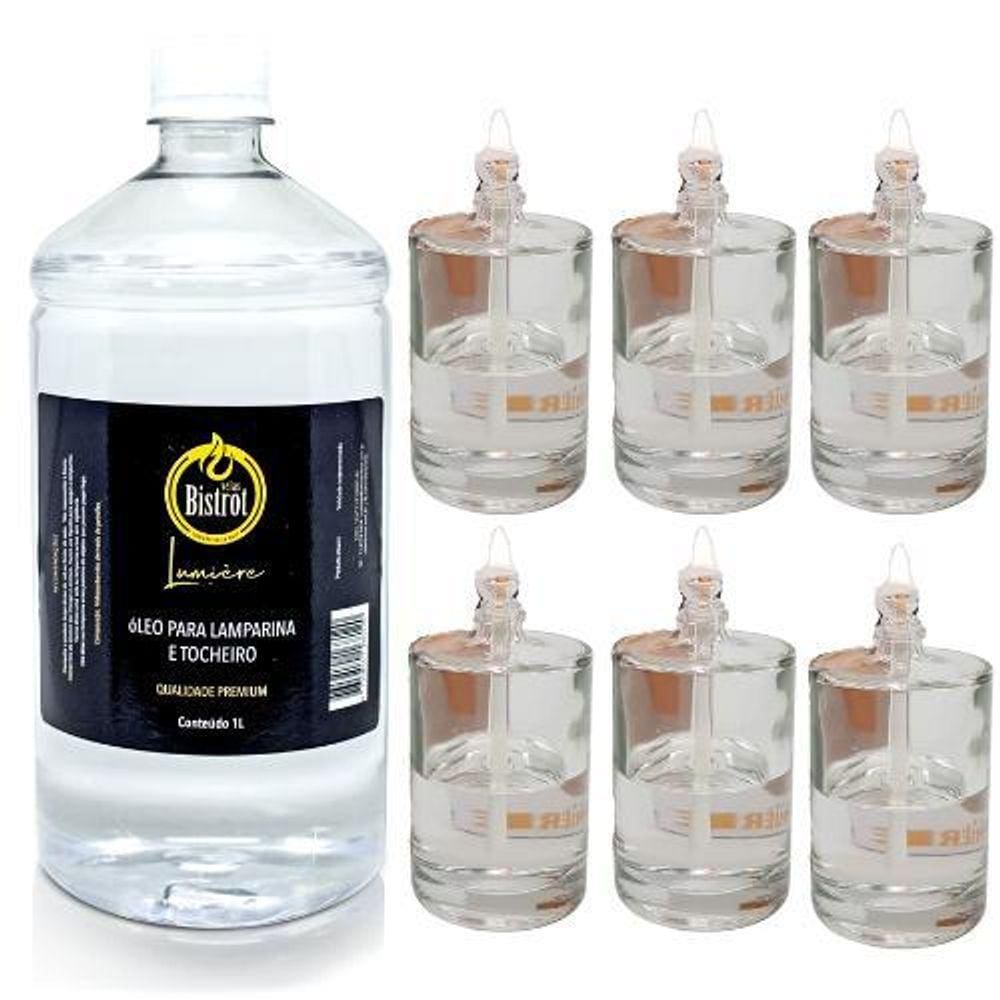 Kit 6 Lamparinas Decorativa Cilíndrica Incolor+ 1L De Fluido