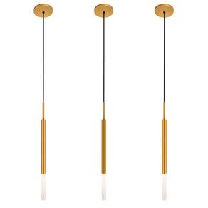 Kit 3 Luminárias Pendente De Teto Tubo Difusor Mesa Dourado