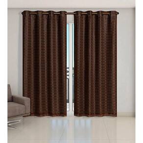 Cortina Voil Xadrez Com Forro Blackout 3,00 X 2,80 Tabaco