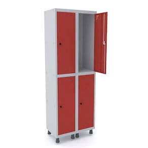 Guarda Volume Roupeiro 4 Portas Aço GRP 502/4 Pandin Móveis Cinza /Vermelho