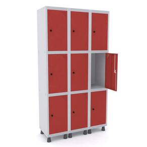 Guarda Volume Roupeiro 9 Portas Aço GRP 503/9 Pandin Móveis Cinza/Vermelho