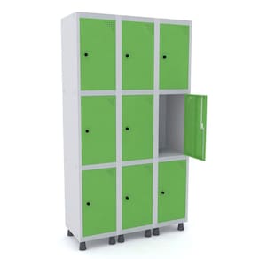 Guarda Volume Roupeiro 9 Portas Aço GRP 503/9 Pandin Móveis Cinza/Verde Miró