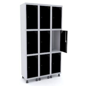 Guarda Volume Roupeiro 9 Portas Aço GRP 503/9 Pandin Móveis Cinza/Preto