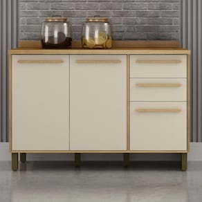 Balcão 120cm 3 Portas 2 Gavetas Salvador Valdemóveis Cinamomo/Off White