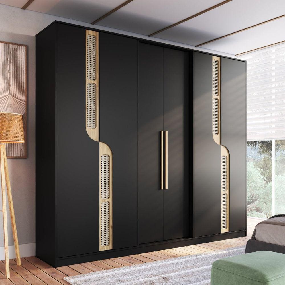 Guarda Roupa Casal 6 Portas 4 Gavetas Apolo Onix Preto