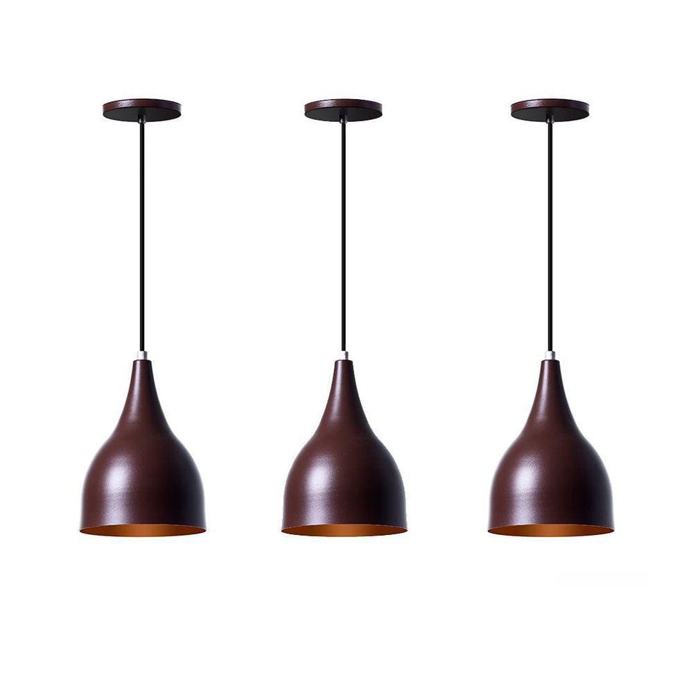 Kit 3 Lustre Pendente Gota Marrom Alumínio Decorações