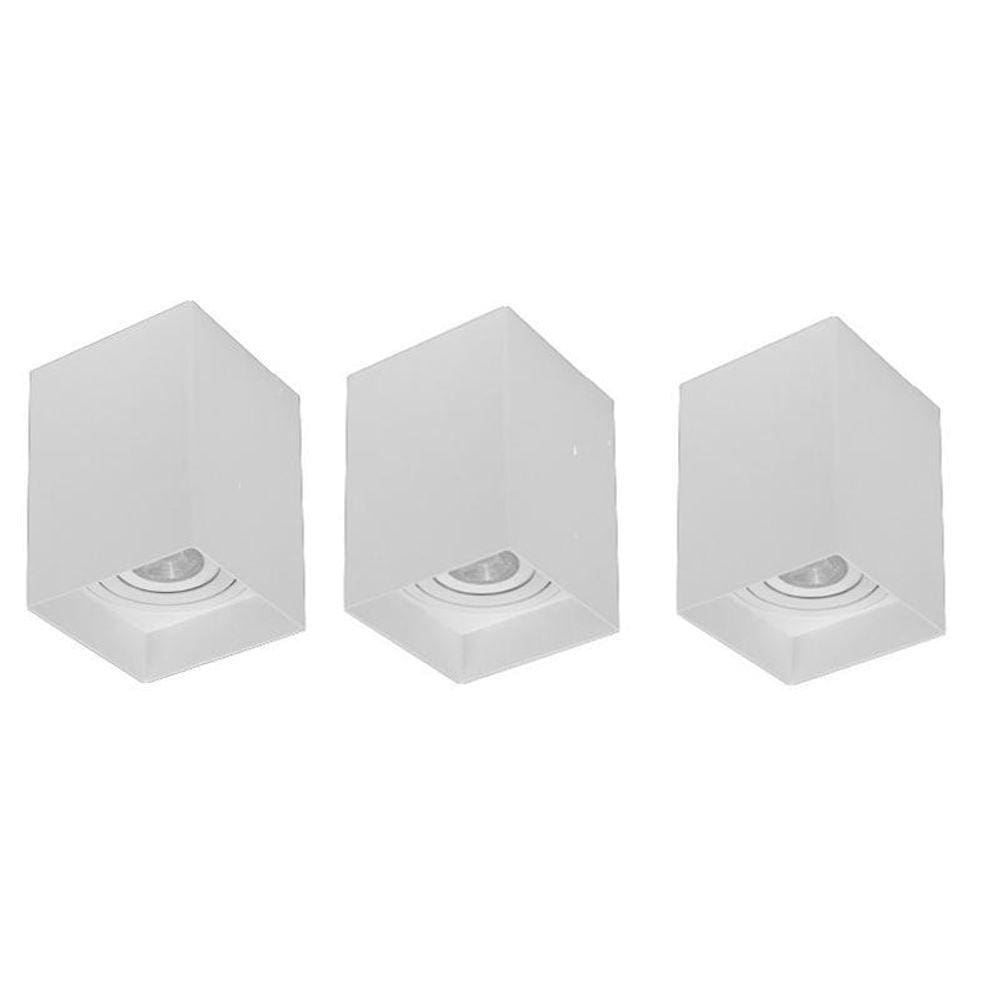 Kit 3 Plafon Sobrepor Quadrado Branco Direcionavel Par20