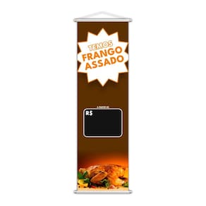 Banner Temos Frango Assado Preço Fundo Preto 100x30cm