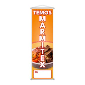 Banner Temos Marmitex Preço Fundo Branco Comida 100x30cm