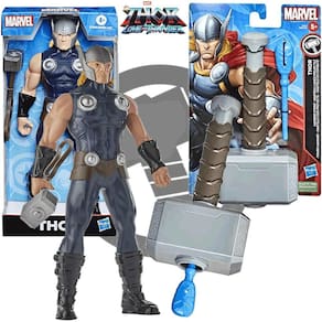 Boneco Thor 25cm Vingadores e Lança Dardo Martelo Mjolnir