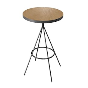 Mesa Bistrô em Aço com Tampo Revestido em Couro Sintético Marrom/Preto