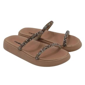 Rasteira Moleca Flatform Strass Feminina - Nude