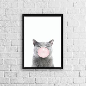 Quadro Gatinho Chiclete 45X34Cm - Com Vidro Moldura Preta