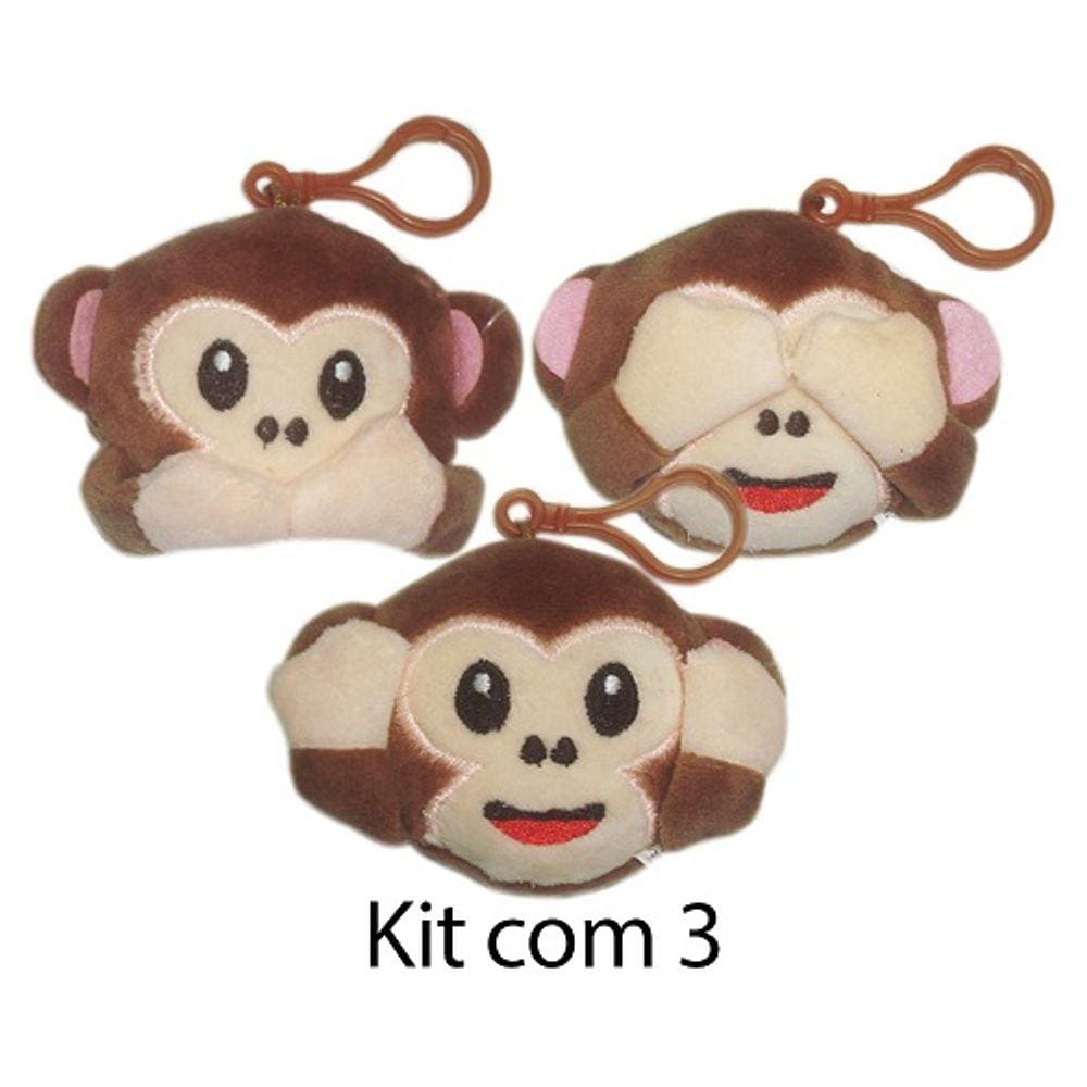 Kit 3 Macaco De Pelúcia Sabio Chaveiro Cego, Surdo E Mudo