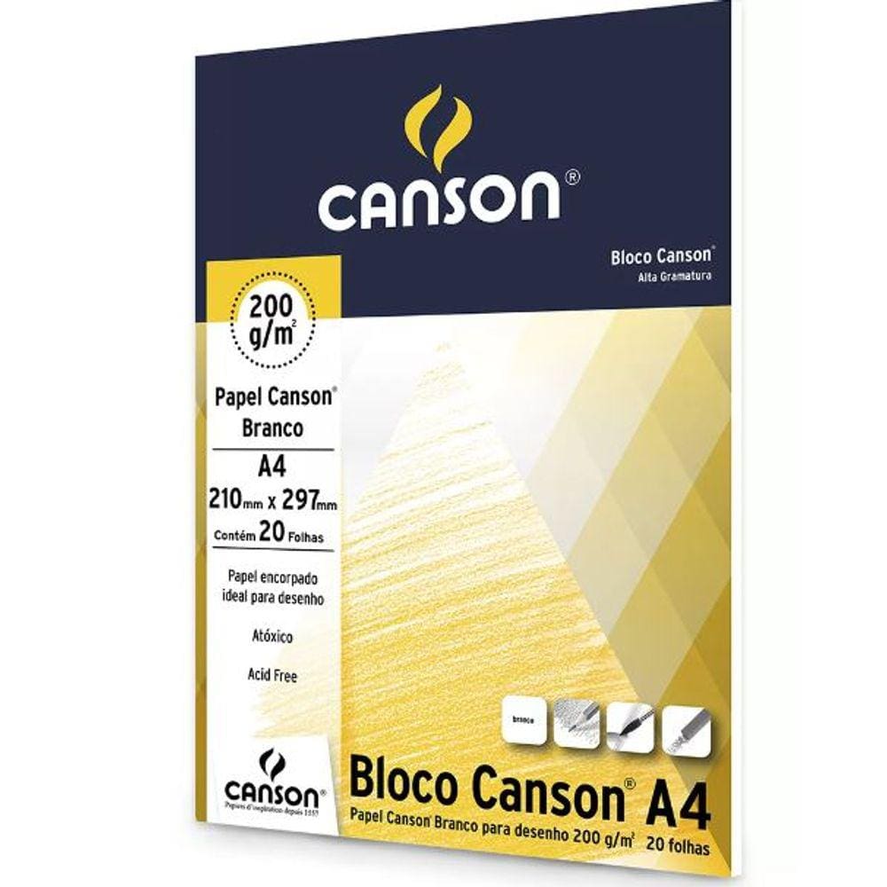 Bloco Papel Canson Desenho 200 Branco 200g A4 20 Folhas