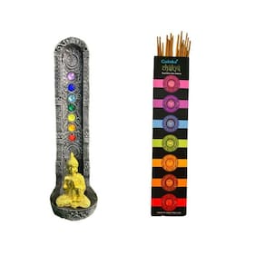Kit Incenso + Incensário Indiano 7 Chakras Buda 22 Cm Resina
