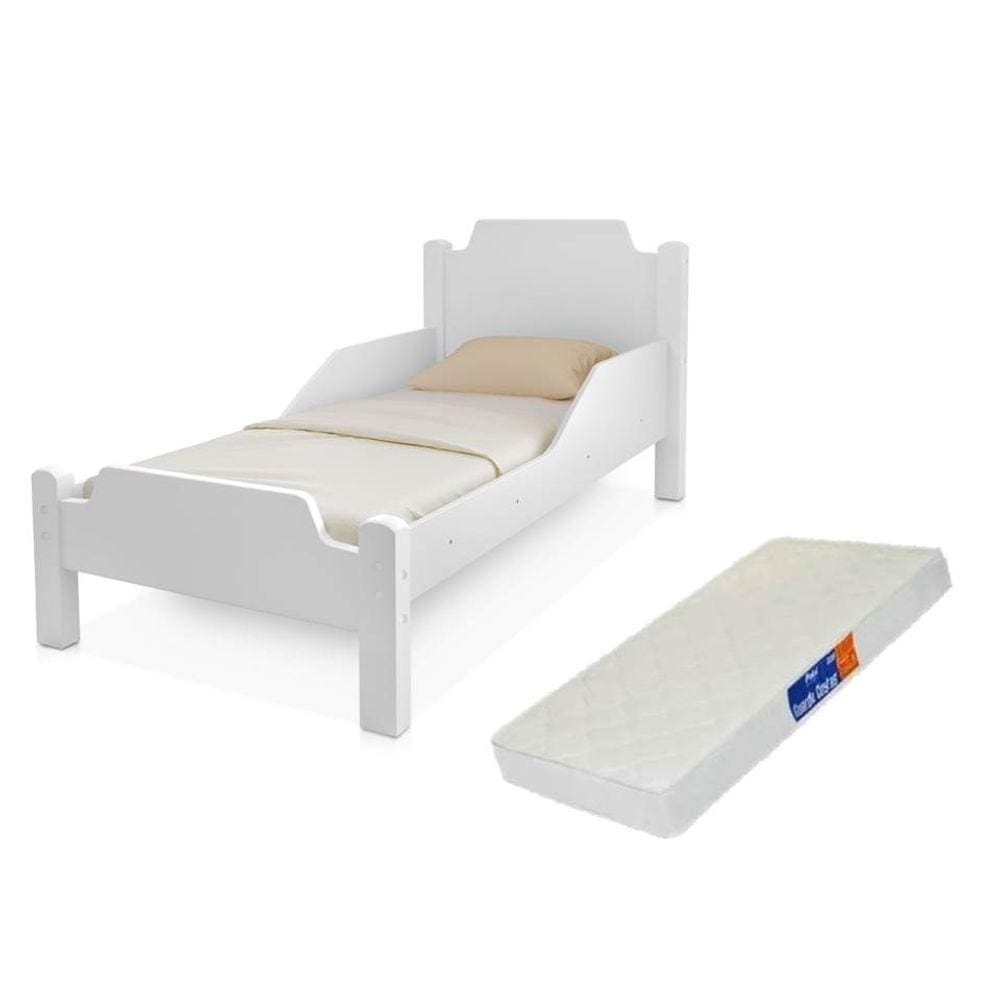 Cama juvenil branca com segurança lateral + colchão