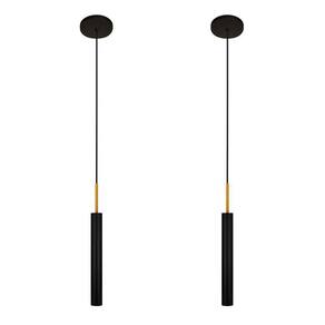 Kit 2 Luminárias Pendente Tubo Teto Sala Preto Dourado 40Cm
