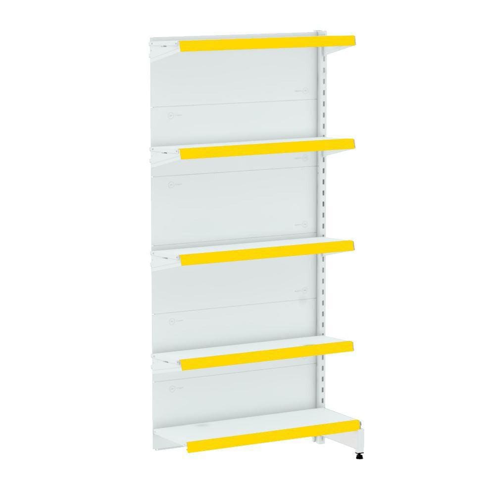 Gondola Parede 160 Continuacao Branco 5 Bandejas Pe Amarelo