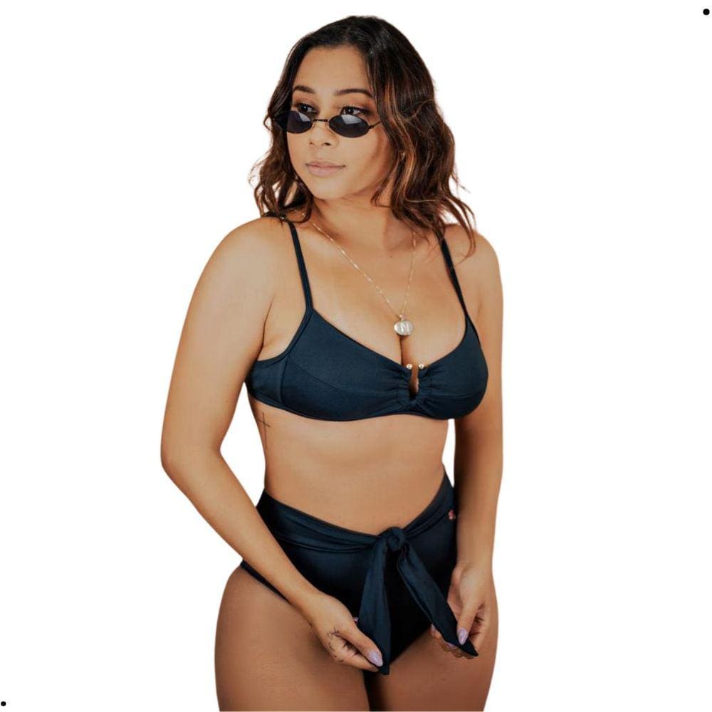 Biquíni Hot Pant c/ Laço e Detalhe Metal Preto P ao GG