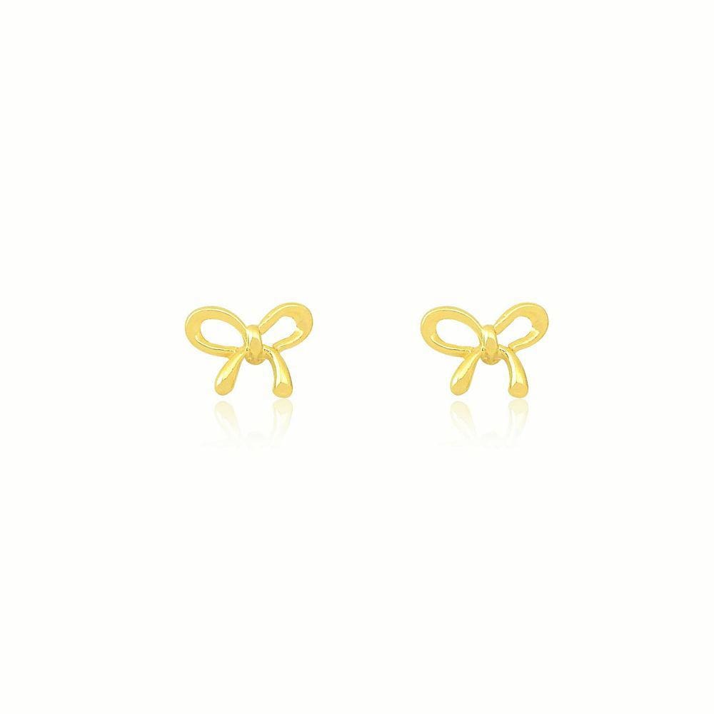 Brinco Pequeno Lacinho Folheado Ouro 18k Antialérgico