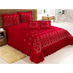 Kit Cobre Leito Queen Desejos 7 Pç Bordado Colcha - Vermelho
