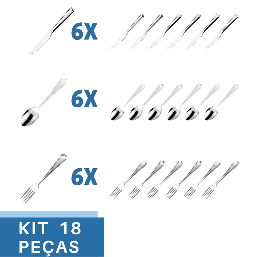 Kit Faca Garfo Colher Aço Inox 18 Peças Bar / Restaurante