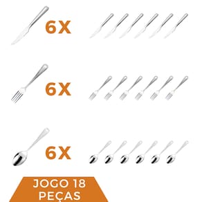 Kit Colher Garfo Faca Aço Inox 18 Peças Bar / Restaurante