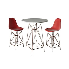 Jogo Mesa Bistrô Eames Branca 60Cm 2 Banquetas Vermelha Base Ferro Cobre - Cor: Branco