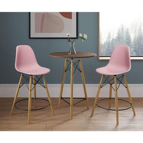 Mesa Bistrô Eames Eiffel Amêndoa Com 2 Banquetas Rosas De Madeira - Cor: Marrom