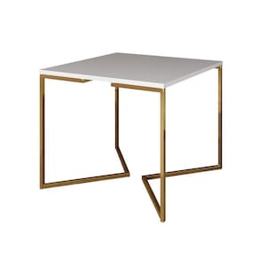 Mesa De Jantar Industrial Quadrada Branca 90Cm Base V Dourada Cor: Branco
