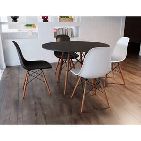 Mesa De Jantar Com 4 Cadeiras 2 Pretas E 2 Brancas 90Cm Tampo Preto Base Madeira Cor: Preto