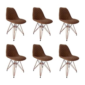 Kit 6 Cadeiras Jantar Estofadas Caramelo Eiffel Eames Base Cobre - Cor: Caramelo
