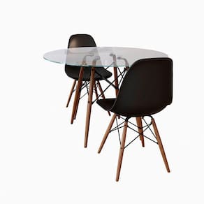 Conjunto De Mesa De Jantar Redonda 90Cm Tampo De Vidro Com 2 Cadeiras Pretas