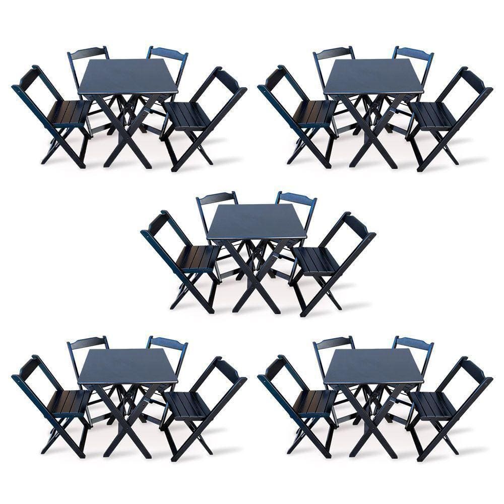 Kit De 5 Conjuntos De Mesa Dobrável 60x60 Com 4 Cadeiras Preto