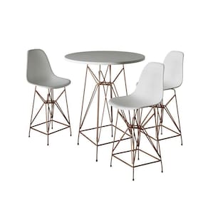 Jogo Mesa Bistrô Eames Branca 60Cm 3 Banquetas Branca Base Ferro Cobre - Cor: Branco
