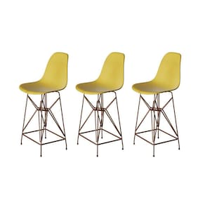 Kit 3 Banquetas Bistrô Alta Eames Amarela Base Ferro Cobre - Cor: Amarelo