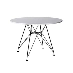 Mesa Eiffel Redonda 90Cm Tampo De Madeira Branco Com Base De Ferro Preto - Cor: Branco