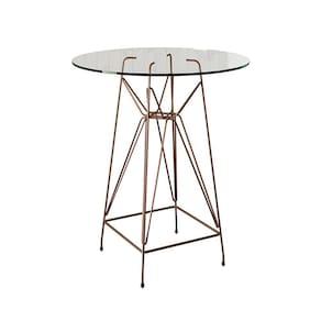 Mesa Bistrô Alta Vidro 60Cm Base Ferro Cobre Cor: Branco