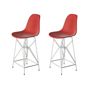 Kit 2 Banquetas Bistrô Alta Eames Vermelha Base Ferro Branco - Cor: Vermelho