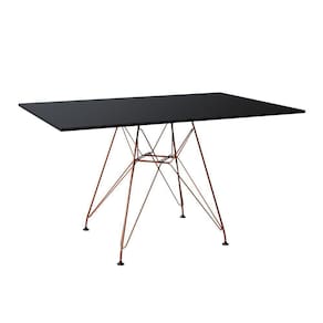 Mesa Eiffel Retangular 120X75 Tampo De Madeira Preto Com Base De Ferro Cobre