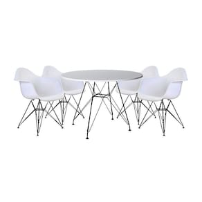 Mesa De Jantar Redonda 90Cm Branca Com 4 Poltronas Brancas Ferro Preto Cor: Preto