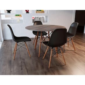 Conjunto De Mesa De Jantar Redonda 90Cm Tampo De Madeira Amêndoa Com 4 Cadeiras Pretas