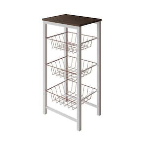 Fruteira De Chão Cozinha Montada Aço Branco Cesto Cobre Tampo Amêndoa Roma Cor: Branco