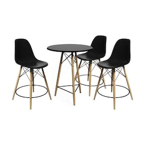 Conjunto Mesa Bistrô Eames Eiffel Preta Com 3 Banquetas Pretas De Madeira - Cor: Preto