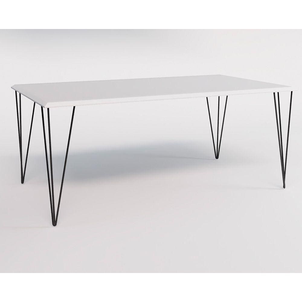 Mesa Clips De Ferro Preto Tampo Retangular Branco 135X75